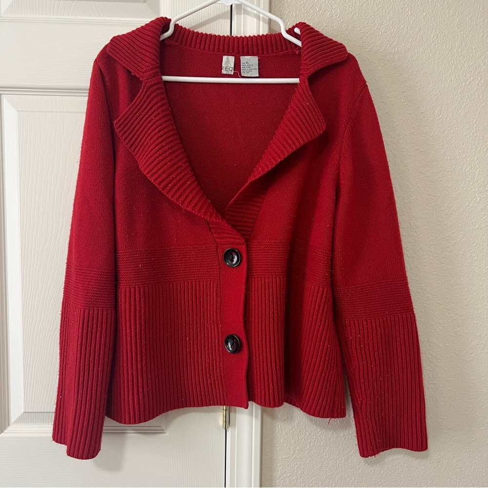 Vintage R.E.Q Women’s Red Two Button Sweater - XL